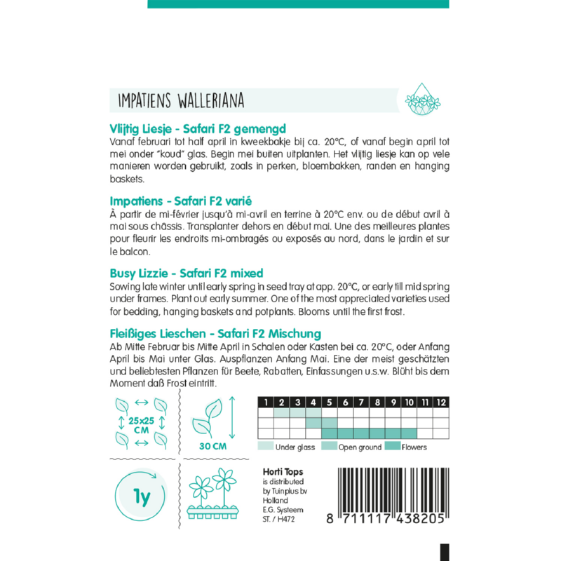 Impatiens, Vlijtig Liesje Safari F2 gemengd