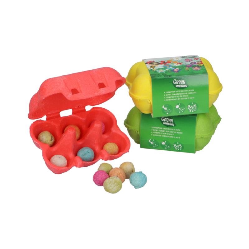 Zaadbommetjes met biologisch zaden in Eierdoos