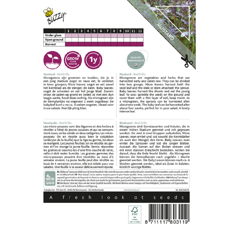 Microgreens, Mosterd Red Frills  Bladmosterd