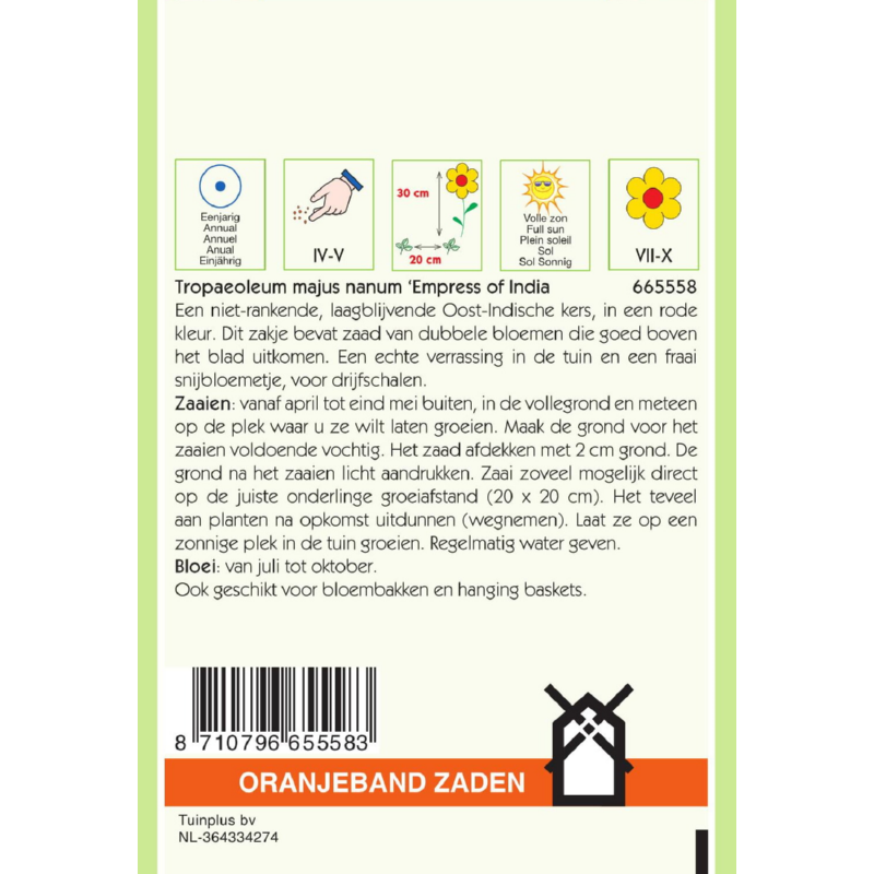 Tropaeolum, Oost-Indische kers Empress of India Rood