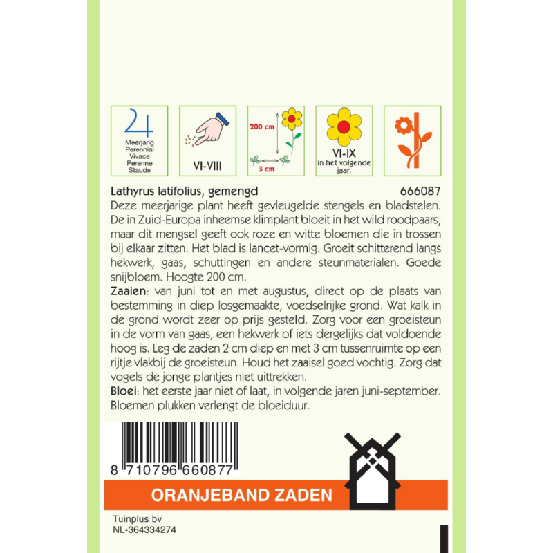 Lathyrus, Reuk- of Siererwt gemengd, overblijvend