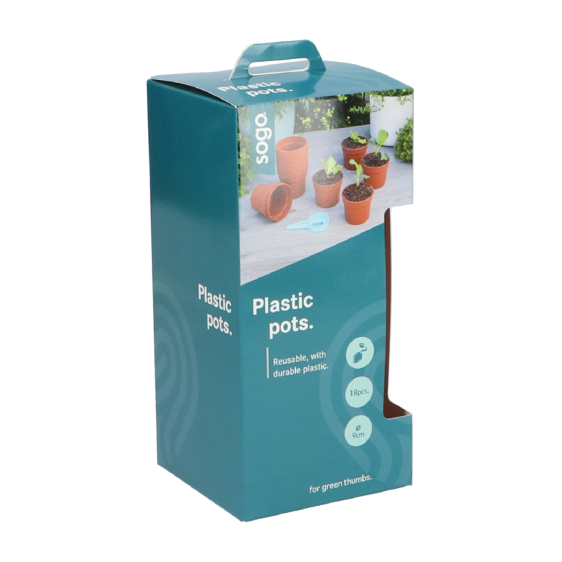 Plastic terra potjes, 18 stuks rond 9cm, 300cc