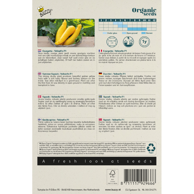 Biologische Courgette Yellowfin F1