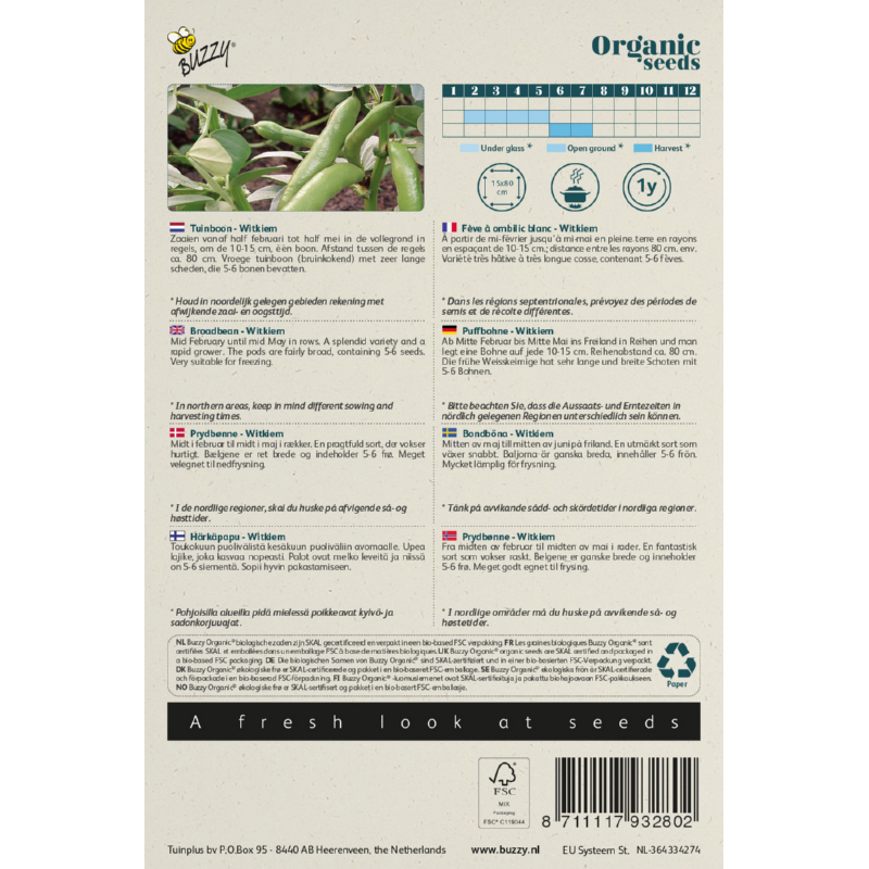 Biologische Tuinboon Witkiem, 15g