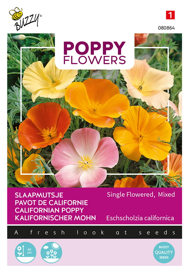 Buzzy Poppy Flowers Slaapmutsje Zaden Single Flowered Mixed