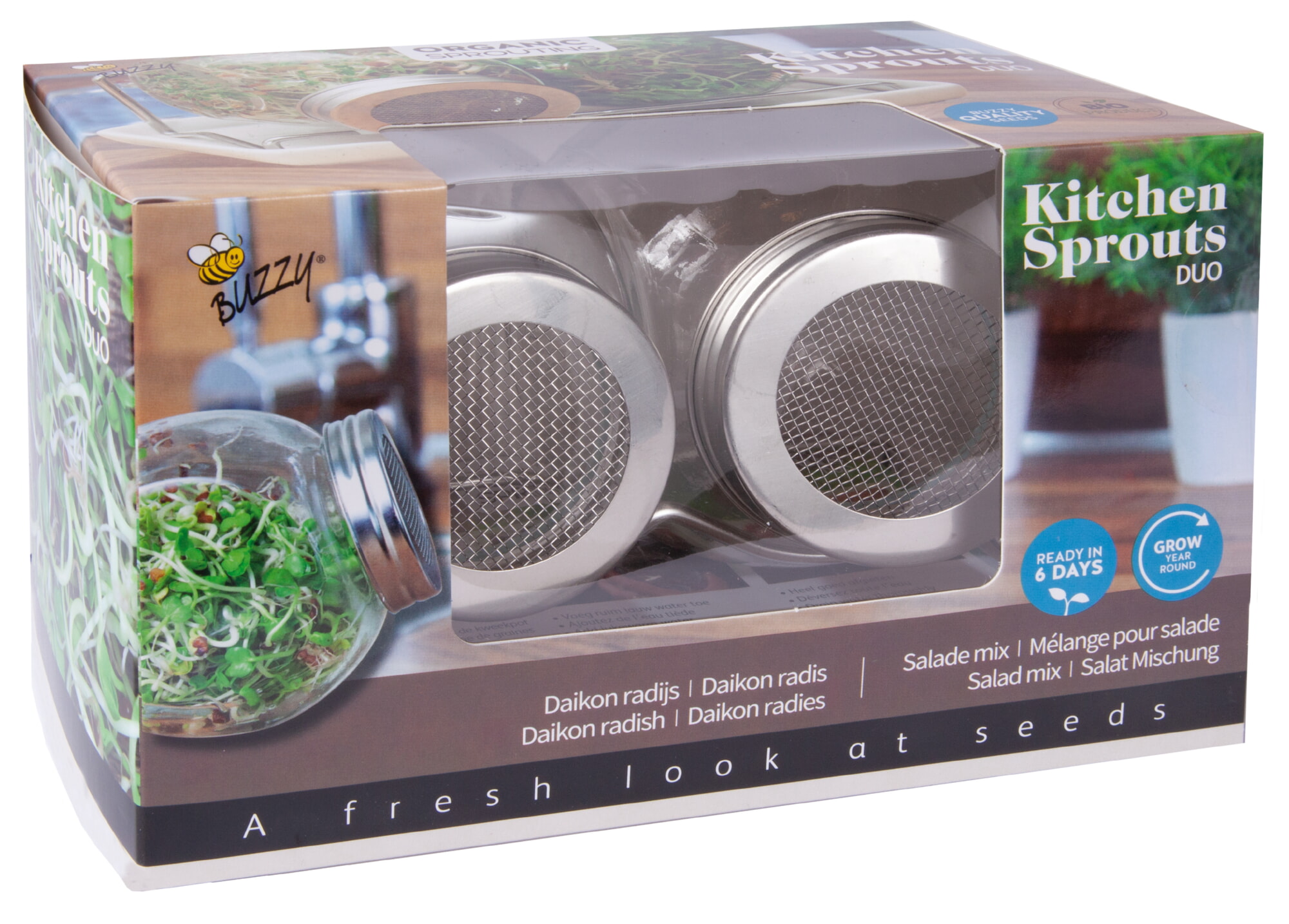 Buzzy Kiemspruiten Kweekset Met Glazen Potten en Opvang Tray